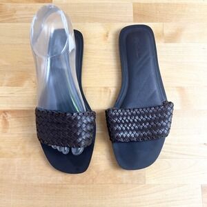 Madewell Cora Woven Brown Leather Slides Sandals Size‎ 7 Slip On Casual